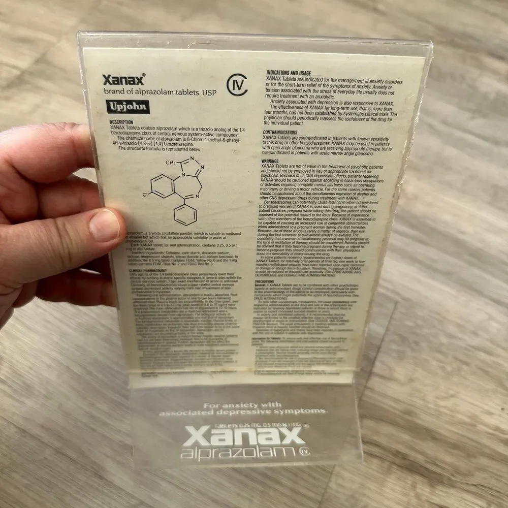 Vintage 1989 Upjohn Pharmaceuticals Merch Acrylic Frame & Info Page Xanax - Picture 4 of 9